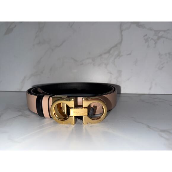 Salvatore Ferragamo Double Gancini Reversible Belt Black/Pink